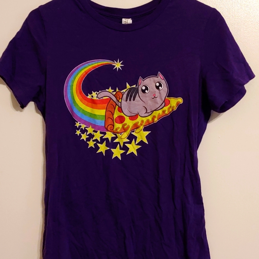 Purple Tee Kitty Riding a Pizza Rainbow (XL)